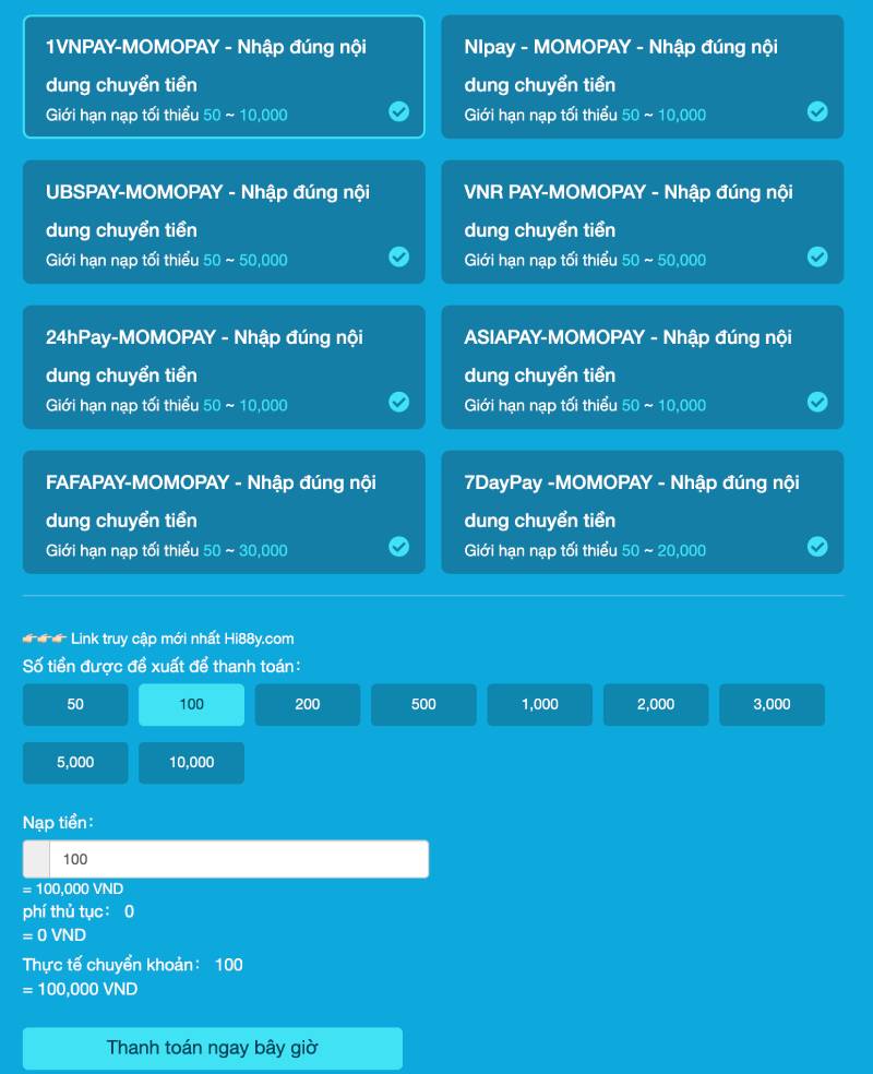 Nạp Tiền Qua Ví Điện Tử